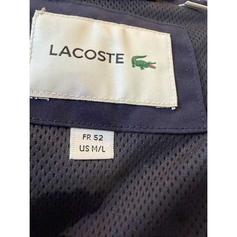 Lacoste Windbreaker Hooded Jacket Mens Polyester Full Zip Med/ Large Navy NWT